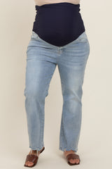 Light Blue Distressed Hem Maternity Plus Jeans