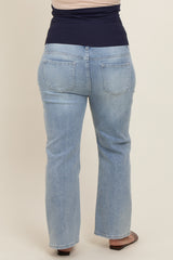 Light Blue Distressed Hem Maternity Plus Jeans