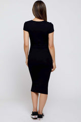 Black Rib Knit Short Sleeve Maternity Midi Dress