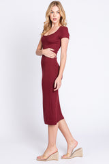 Burgundy Rib Knit Short Sleeve Midi Dress