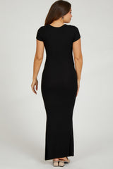 Black Ribbed Scoop Neck Maternity Maxi Dress