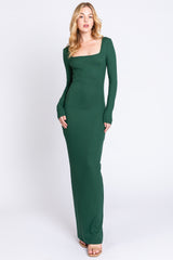 Forest Green Ribbed Long Sleeve Square Neck Maternity Maxi Dress