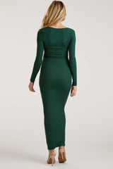 Forest Green Ribbed Long Sleeve Square Neck Maternity Maxi Dress