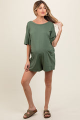 Light Olive Basic Maternity Romper