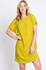 Lime Ribbed Front Pocket Dolman Short Sleeve Maternity Dress