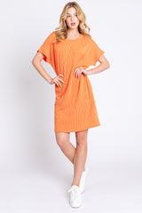 Orange Ribbed Front Pocket Dolman Short Sleeve Maternity Dress