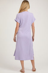 Lavender Ribbed Short Sleeve Maternity Midi Dress