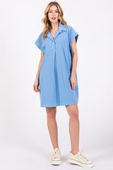 Blue Collared Button Front Dress