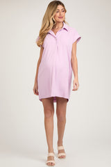 Lavender Collared Button Front Maternity Dress