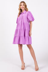 Lavender Puff Sleeve Maternity Mini Shirt Dress