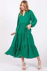 Green Textured Tiered Maternity Midi Dress