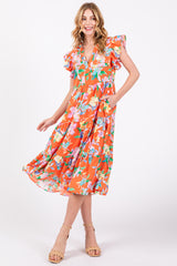 Orange Floral Ruffle Tiered Dress