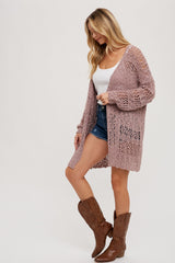 Mauve Open Knit Long Cardigan