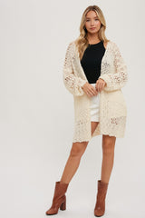 Cream Open Knit Long Cardigan