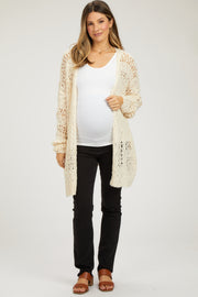 Cream Open Knit Long Maternity Cardigan