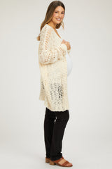 Cream Open Knit Long Maternity Cardigan