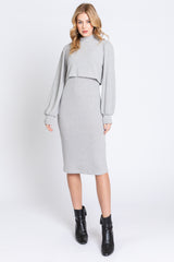 Heather Grey Rib Knit Mock Neck Nursing Dress