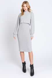 Heather Grey Rib Knit Mock Neck Nursing Dress