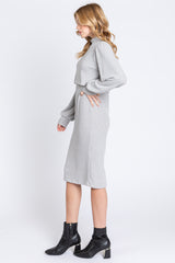 Heather Grey Rib Knit Mock Neck Nursing Dress