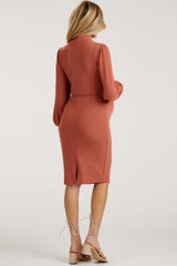 Rust Rib Knit Mock Neck Maternity Nursing Dress