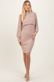 Taupe Rib Knit Mock Neck Nursing Dress