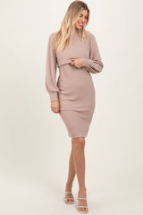 Taupe Rib Knit Mock Neck Nursing Dress