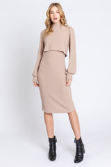 Taupe Rib Knit Mock Neck Nursing Dress