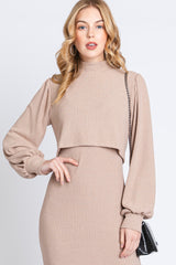 Taupe Rib Knit Mock Neck Nursing Dress