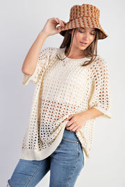 Cream Fishnet Knit Top