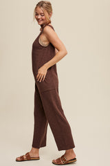 Brown Scoop Neck Sleeveless Jumpsuit