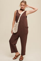 Brown Scoop Neck Sleeveless Jumpsuit