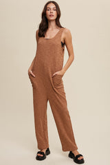 Camel Scoop Neck Sleeveless Jumpsuit