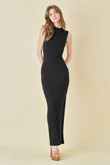 Black Asymmetrical Neck Side Slit Maternity Maxi Dress