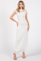 Ivory Mock Neck Sleeveless Mesh Midi Dress