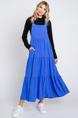 Royal Button Sling Tiered Maternity Midi Dress