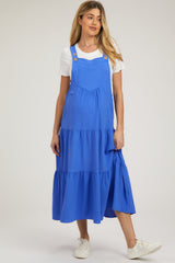 Royal Button Sling Tiered Maternity Midi Dress