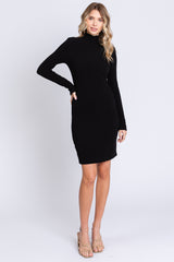 Black Ribbed Mock Neck Dress