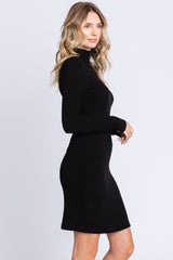 Black Ribbed Mock Neck Dress