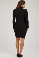 Black Ribbed Mock Neck Maternity Dress