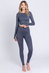 Grey Cropped Long Sleeve Active Set