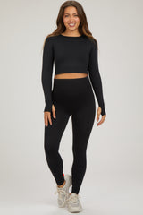 Black Cropped Long Sleeve Maternity Active Set