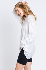 White Mineral Wash Front Pocket Long Sleeve Top