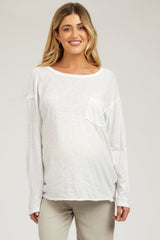 White Mineral Wash Front Pocket Long Sleeve Maternity Top