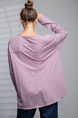 Mauve Mineral Wash Front Pocket Long Sleeve Top