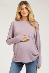 Mauve Mineral Wash Front Pocket Long Sleeve Maternity Top