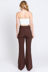 Brown Ribbed Flared Leggings