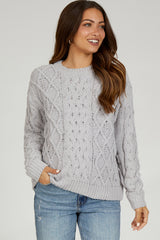 Grey Cable Knit Maternity Sweater