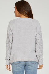 Grey Cable Knit Maternity Sweater