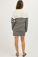 Ivory Striped Collared Long Sleeve Maternity Sweater Dress