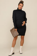 Black Cable Knit Crop Sweater Maternity Dress Set